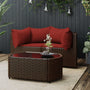 3 pcs garden lounge set with cushions brown PE rattan