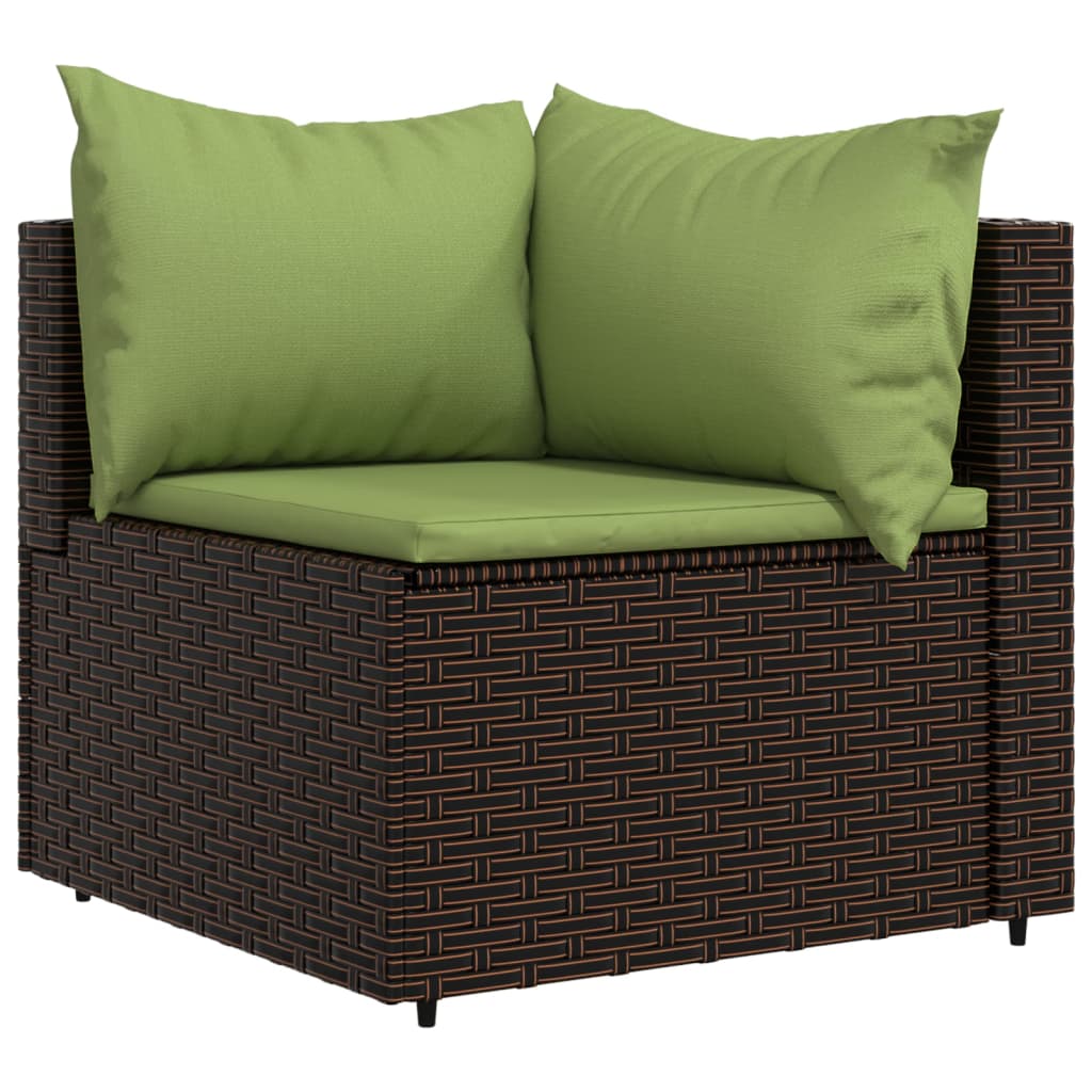 Corner garden sofas with cushions 2pcs brown PE rattan