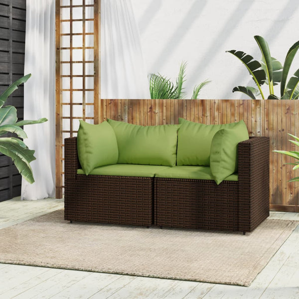 Corner garden sofas with cushions 2pcs brown PE rattan