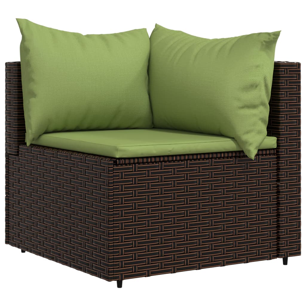 3 pcs garden lounge set with cushions brown PE rattan