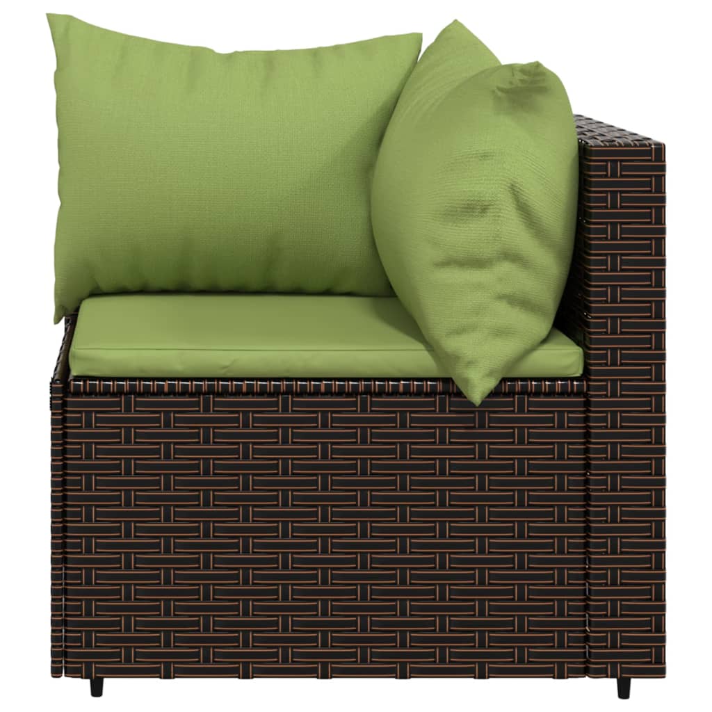 3 pcs garden lounge set with cushions brown PE rattan