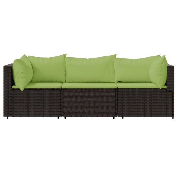 3 pcs conjunto lounge jardim c/ almofadões vime PE castanho