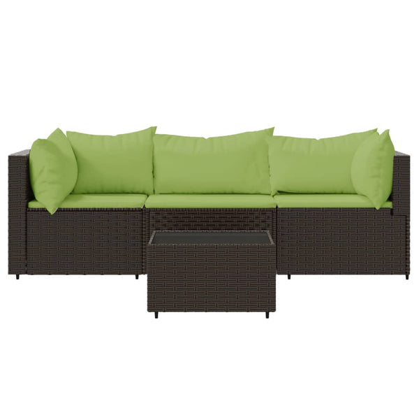 4 pcs garden lounge set with cushions brown PE rattan