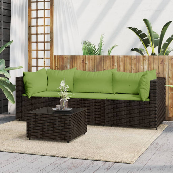 4 pcs garden lounge set with cushions brown PE rattan