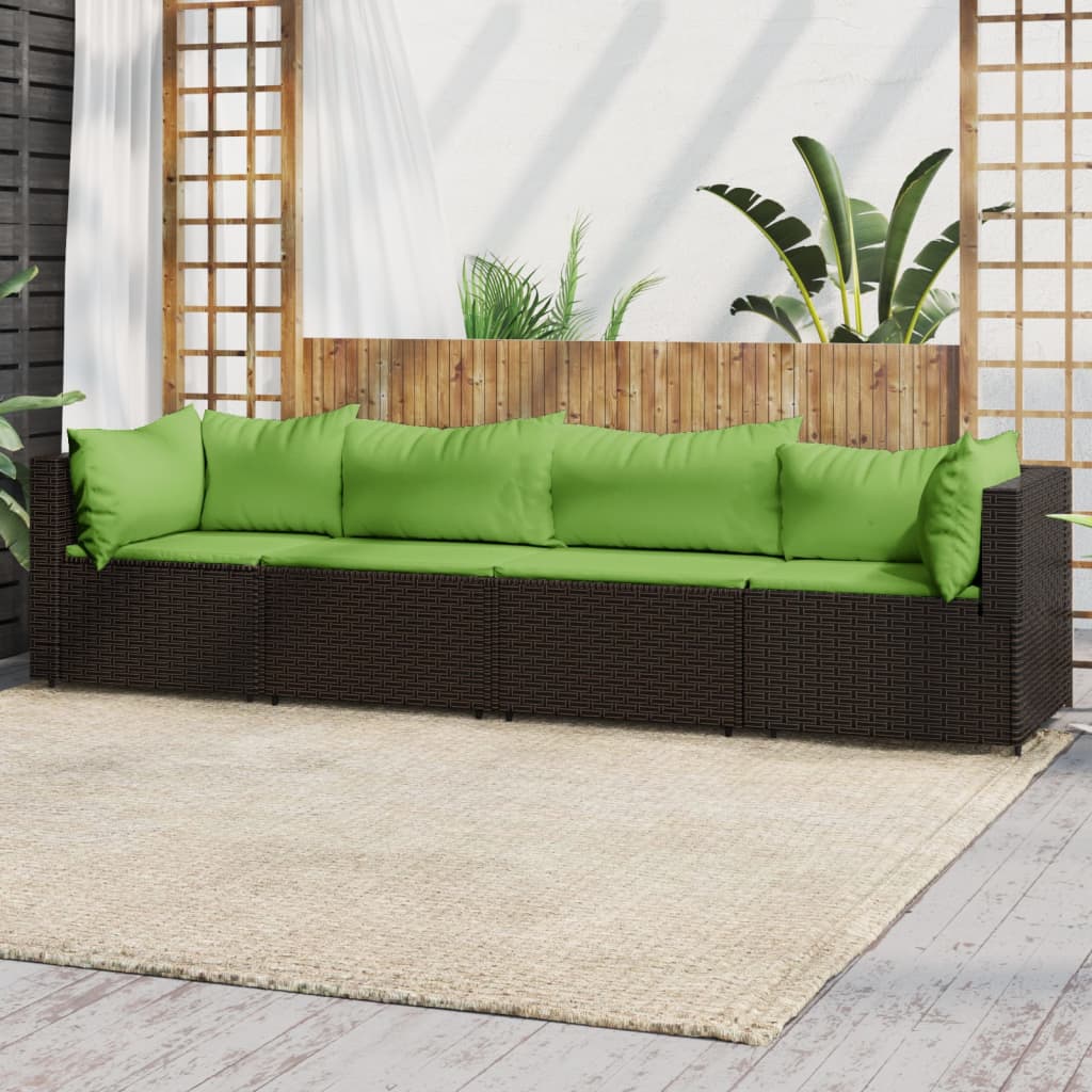 4 pcs garden lounge set with cushions brown PE rattan