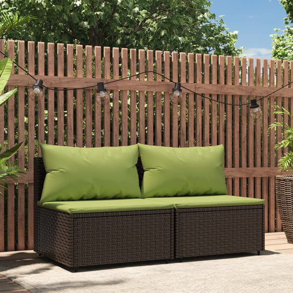 Garden sofas with cushions 2 pcs brown PE rattan