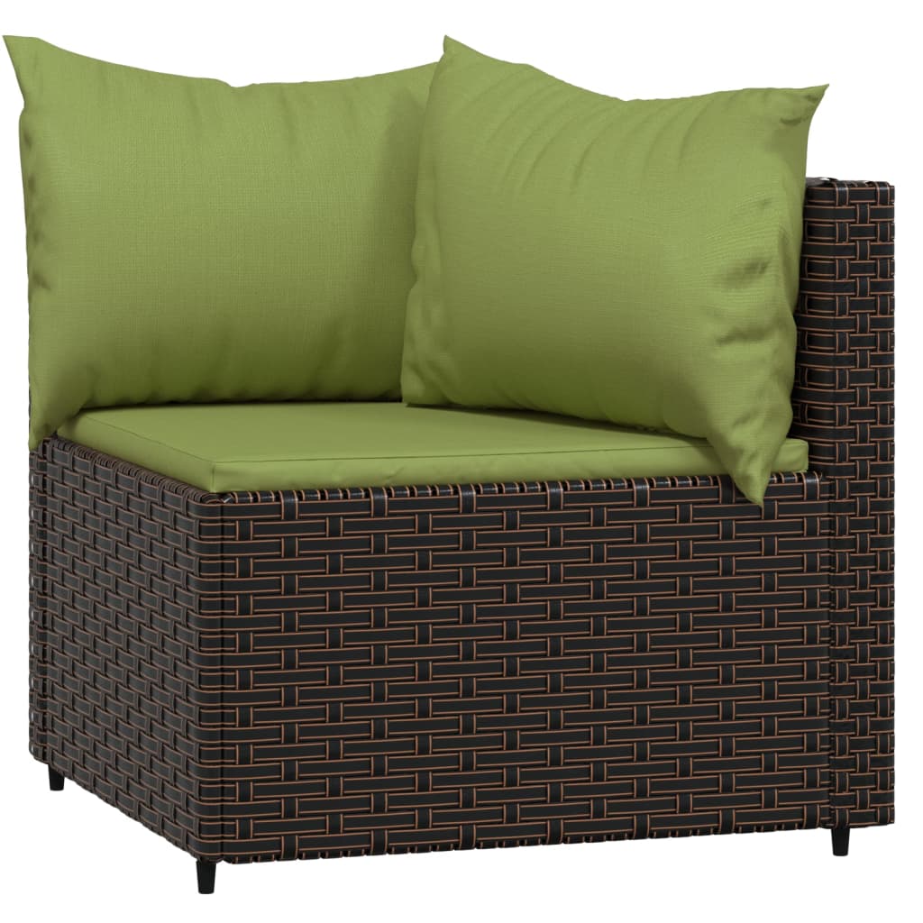 Corner garden sofas with cushions 2pcs brown PE rattan