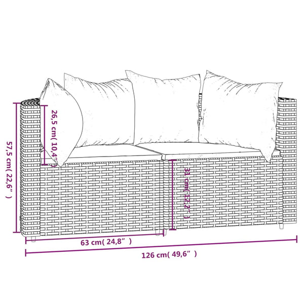 Corner garden sofas with cushions 2pcs brown PE rattan