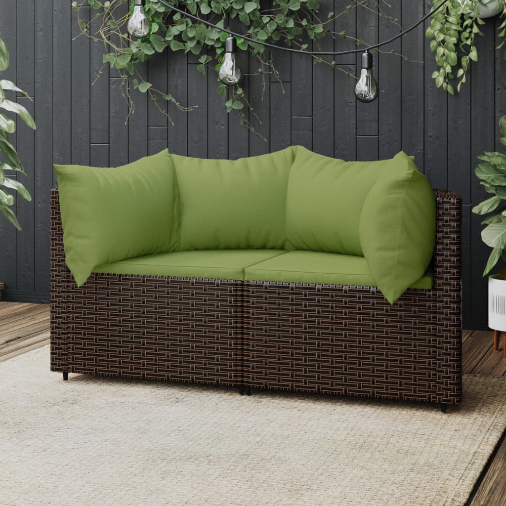 Corner garden sofas with cushions 2pcs brown PE rattan