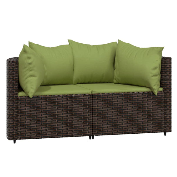 3 pcs garden lounge set with cushions brown PE rattan