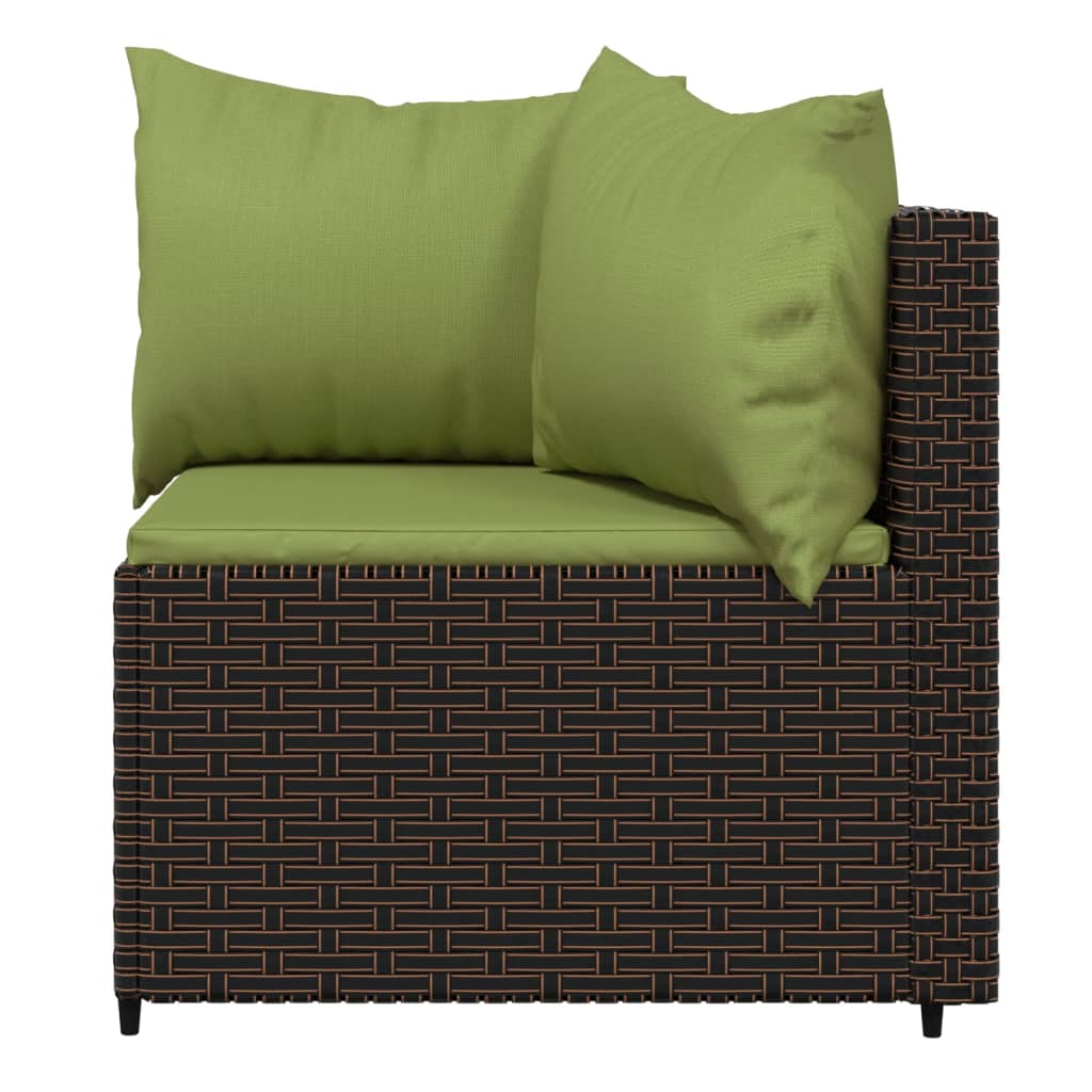 3 pcs garden lounge set with cushions brown PE rattan