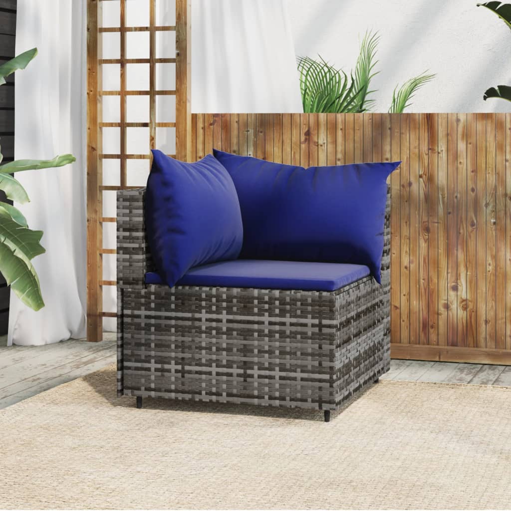 Corner garden sofa with gray PE rattan cushions