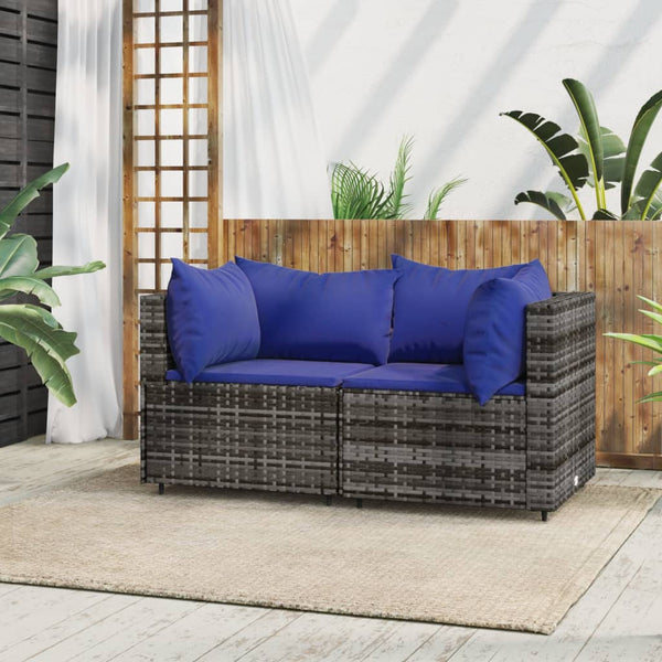 Corner garden sofas with cushions 2 pcs gray PE rattan