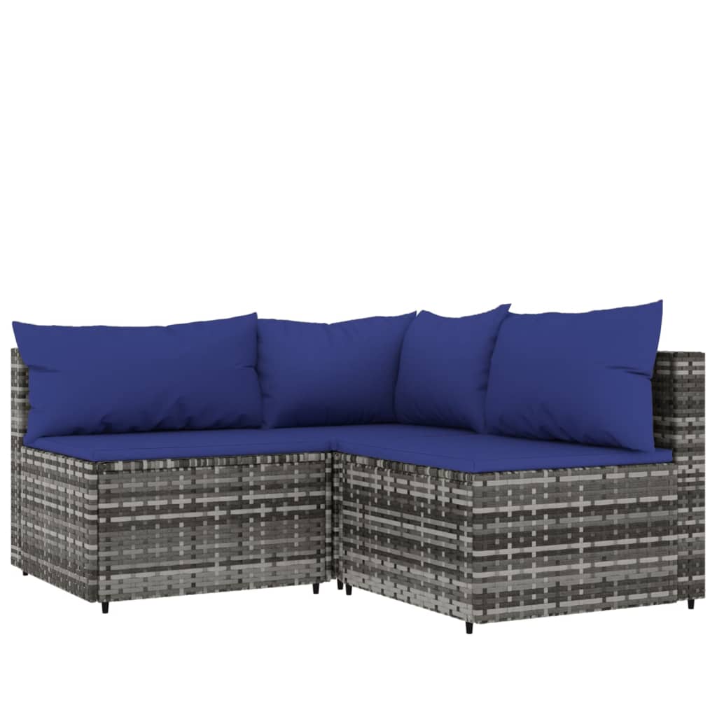 4 pcs conjunto lounge de jardim c/ almofadões vime PE cinzento