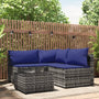 4 pcs conjunto lounge de jardim c/ almofadões vime PE cinzento