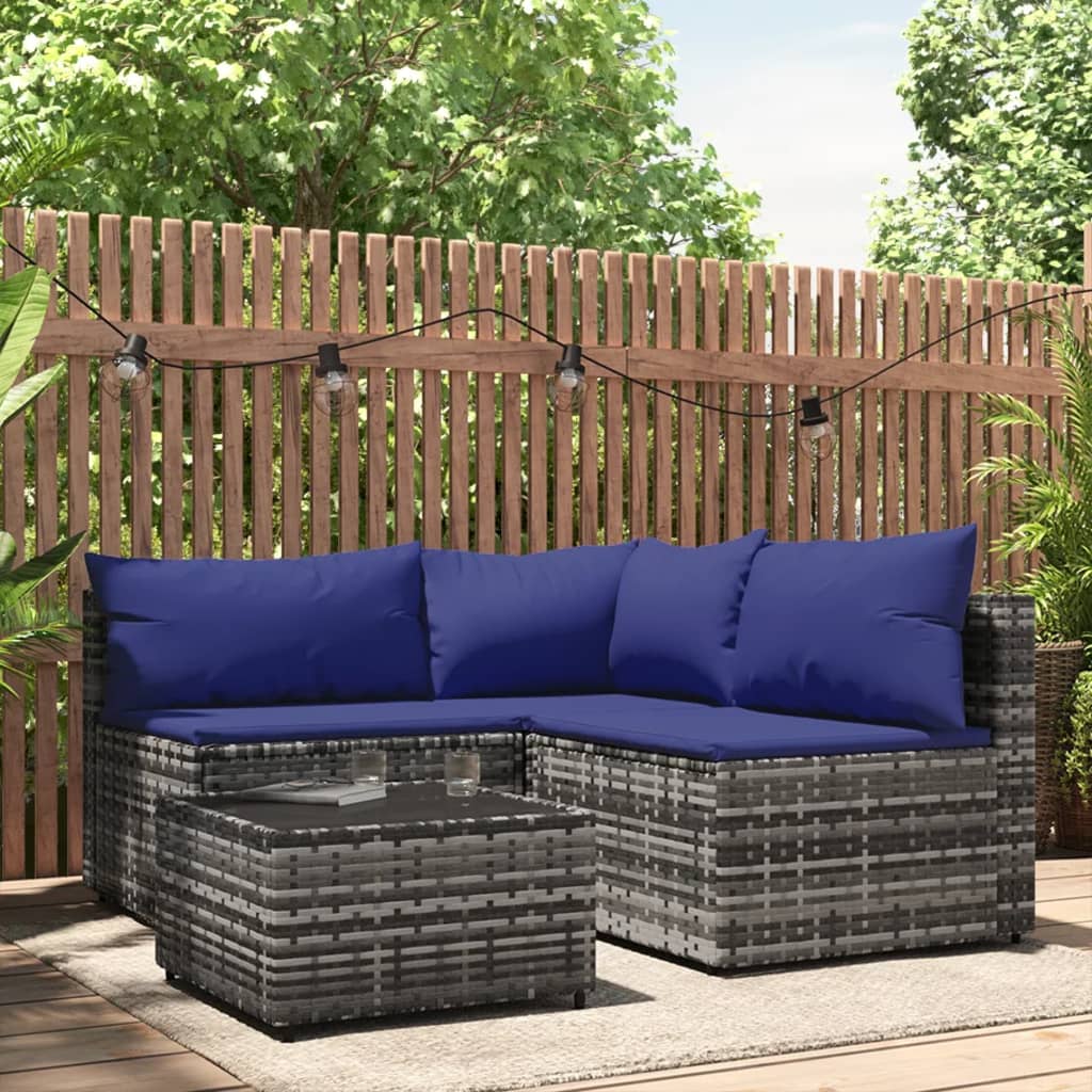 4 pcs garden lounge set with cushions gray PE rattan