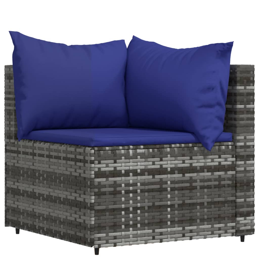 4 pcs conjunto lounge de jardim c/ almofadões vime PE cinzento