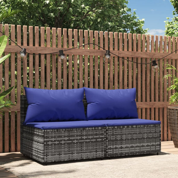 Garden sofas with cushions 2 pcs gray PE rattan