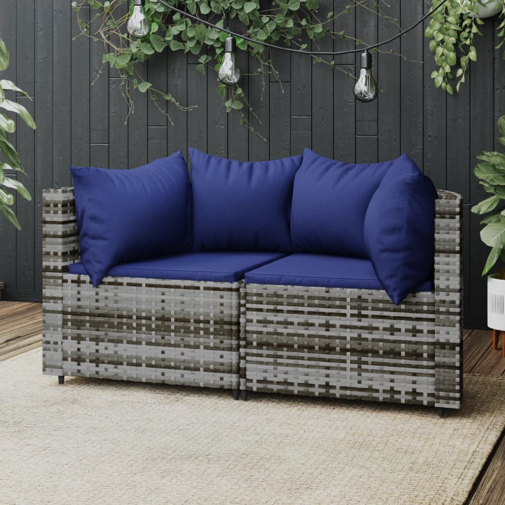 Corner garden sofas with cushions 2 pcs gray PE rattan