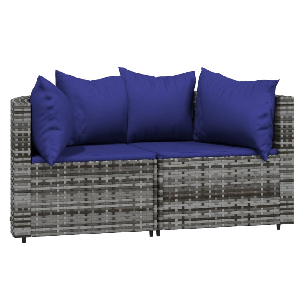 3 pcs conjunto lounge de jardim c/ almofadões vime PE cinzento