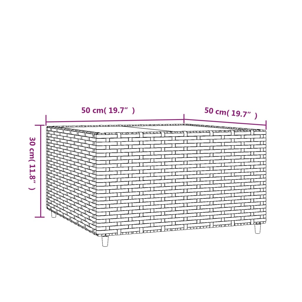 Mesa de centro de jardín cuadrada 50x50x30cm ratán PE marrón