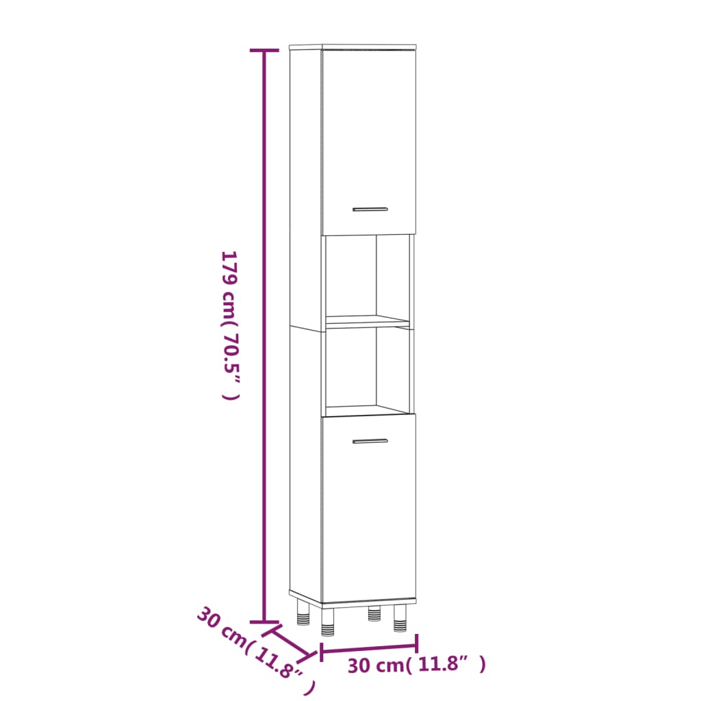 Mueble WC 30x30x179 cm base madera roble ahumado