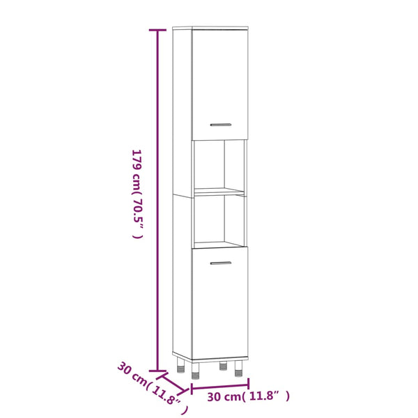 Mueble WC 30x30x179 cm base madera roble ahumado