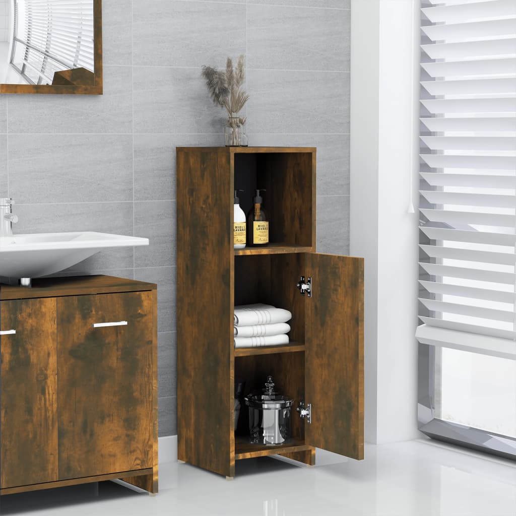 Mueble de baño 30x30x95 cm madera roble ahumado