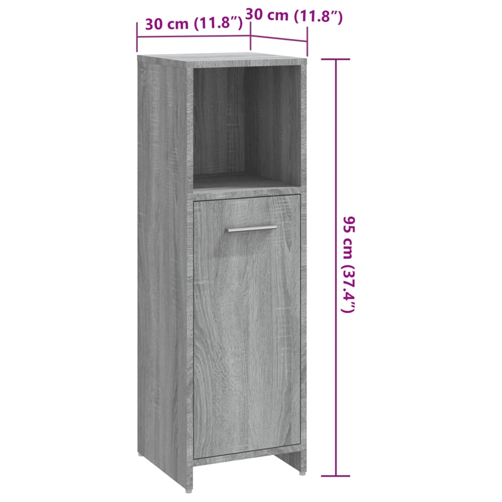 Armário WC 30x30x95 cm derivados de madeira cinzento sonoma