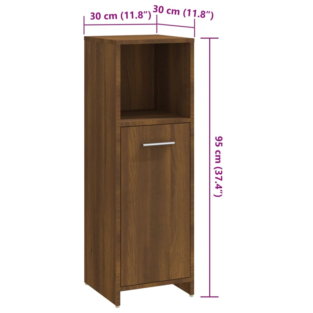 WC cabinet 30x30x95 cm made of brown oak wood