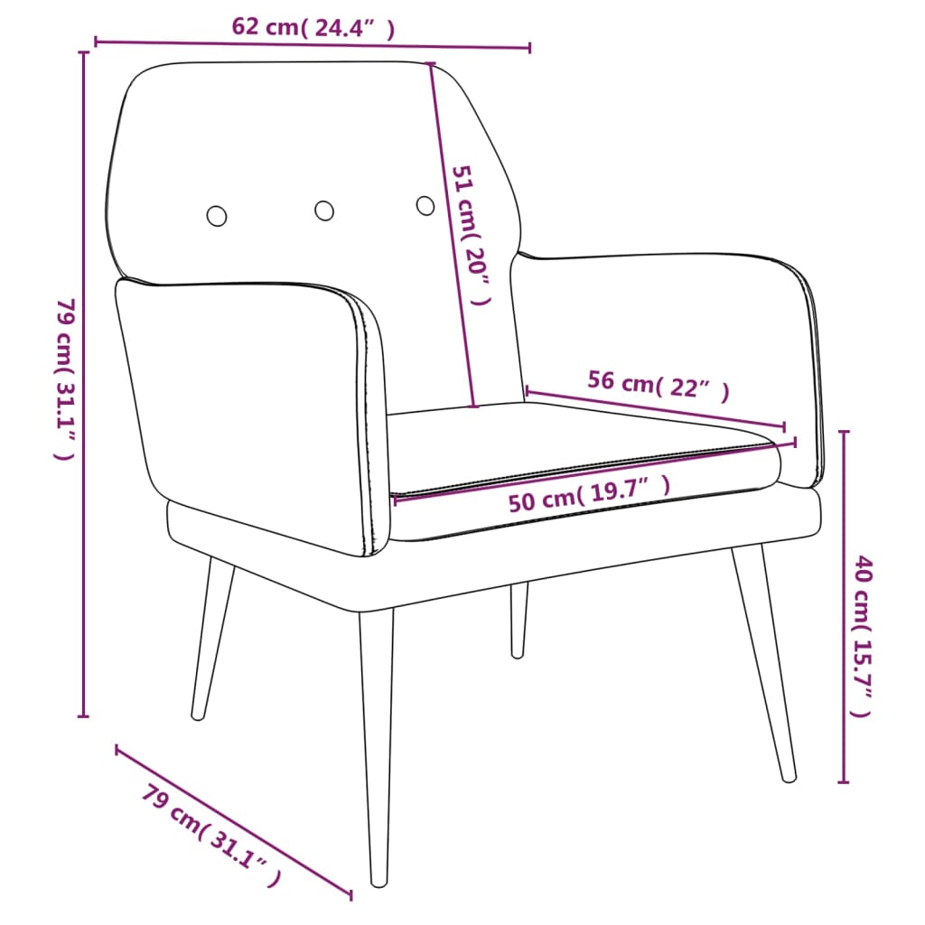 Cadeira c/ apoio de braços 62x79x79 cm veludo vermelho tinto