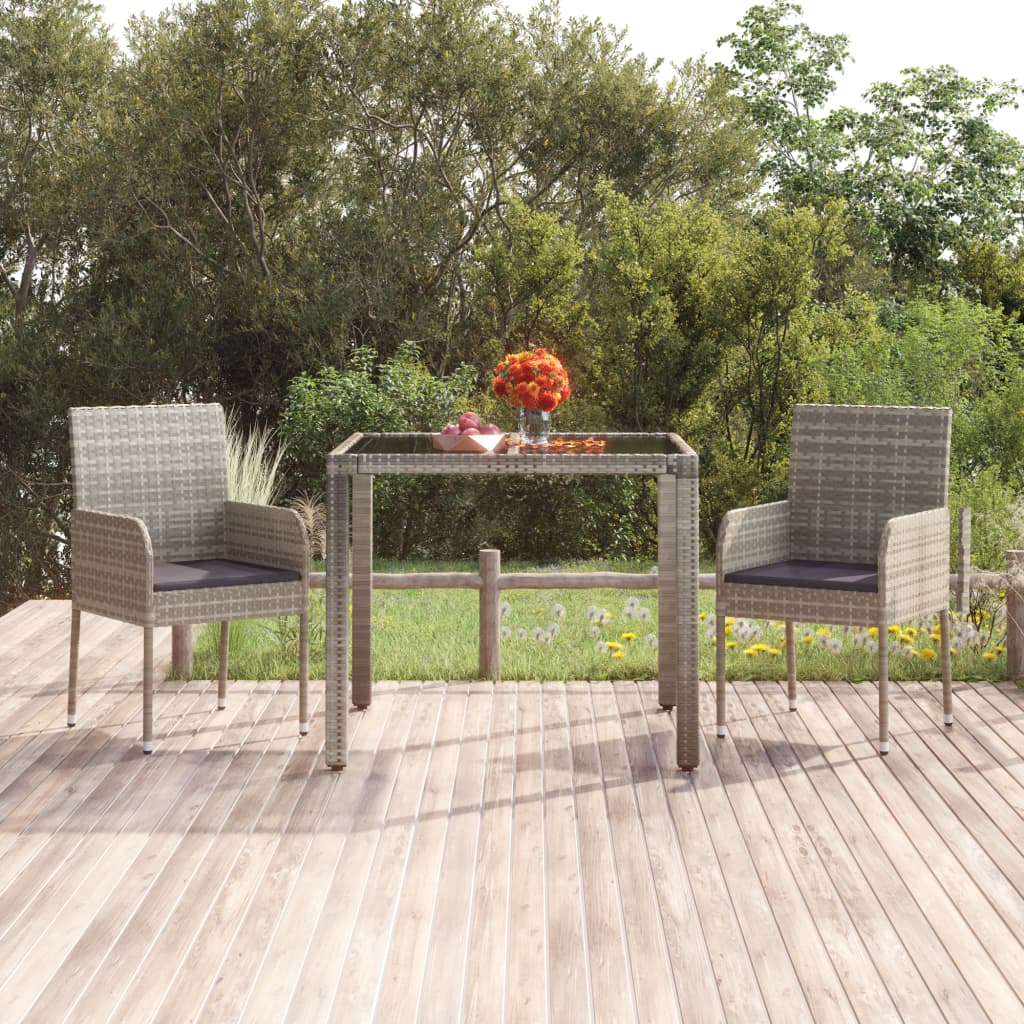 Garden table with glass top 90x90x75 cm gray PE rattan