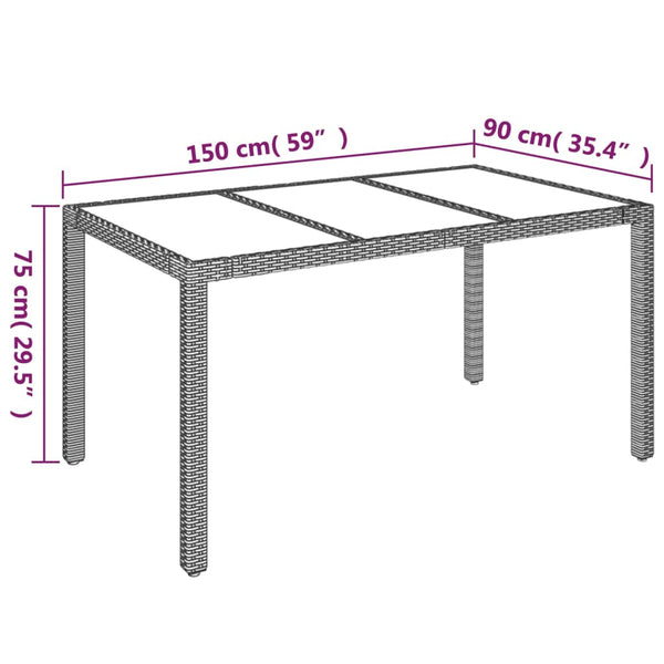 Mesa de jardim com tampo de vidro 150x90x75 cm vime PE preto