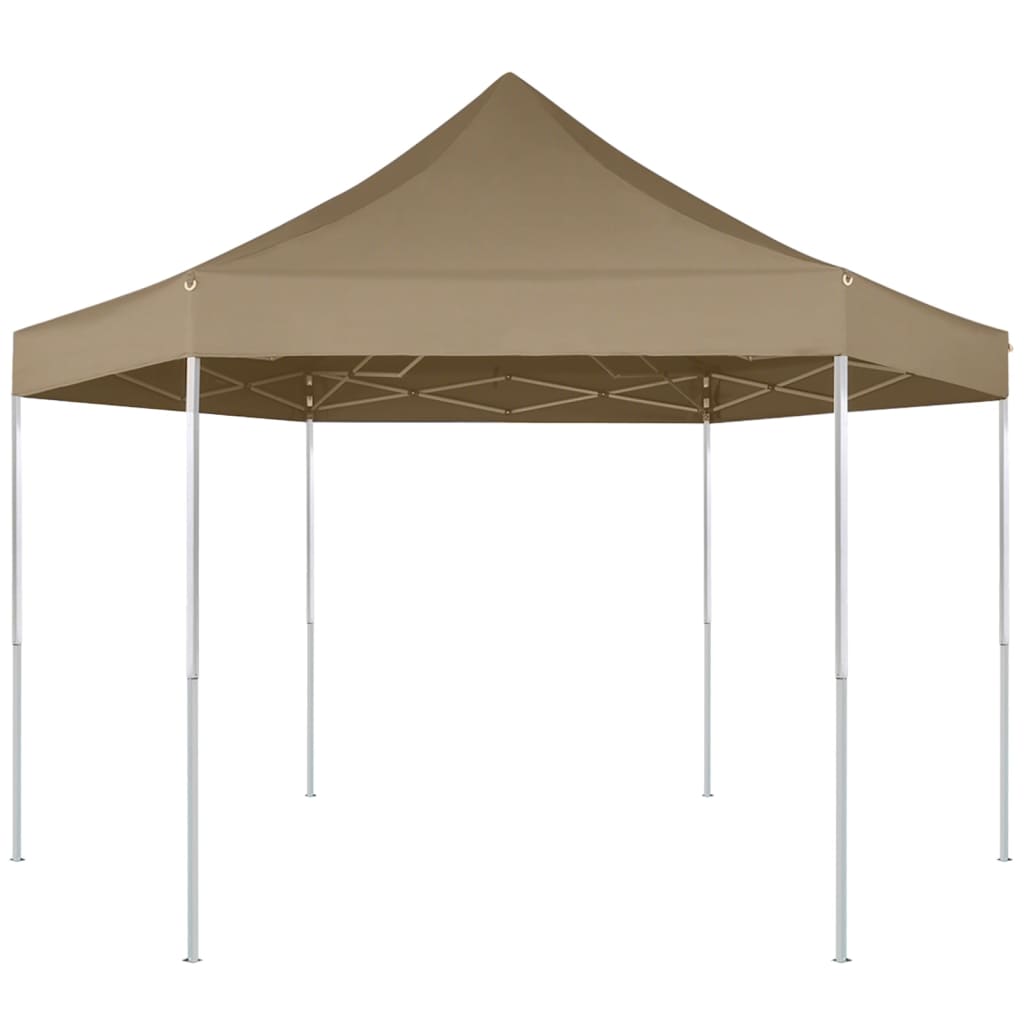 Tenda pop-up hexag. dobrável 3,6x3,1m 220g/m² cinza-acastanhado