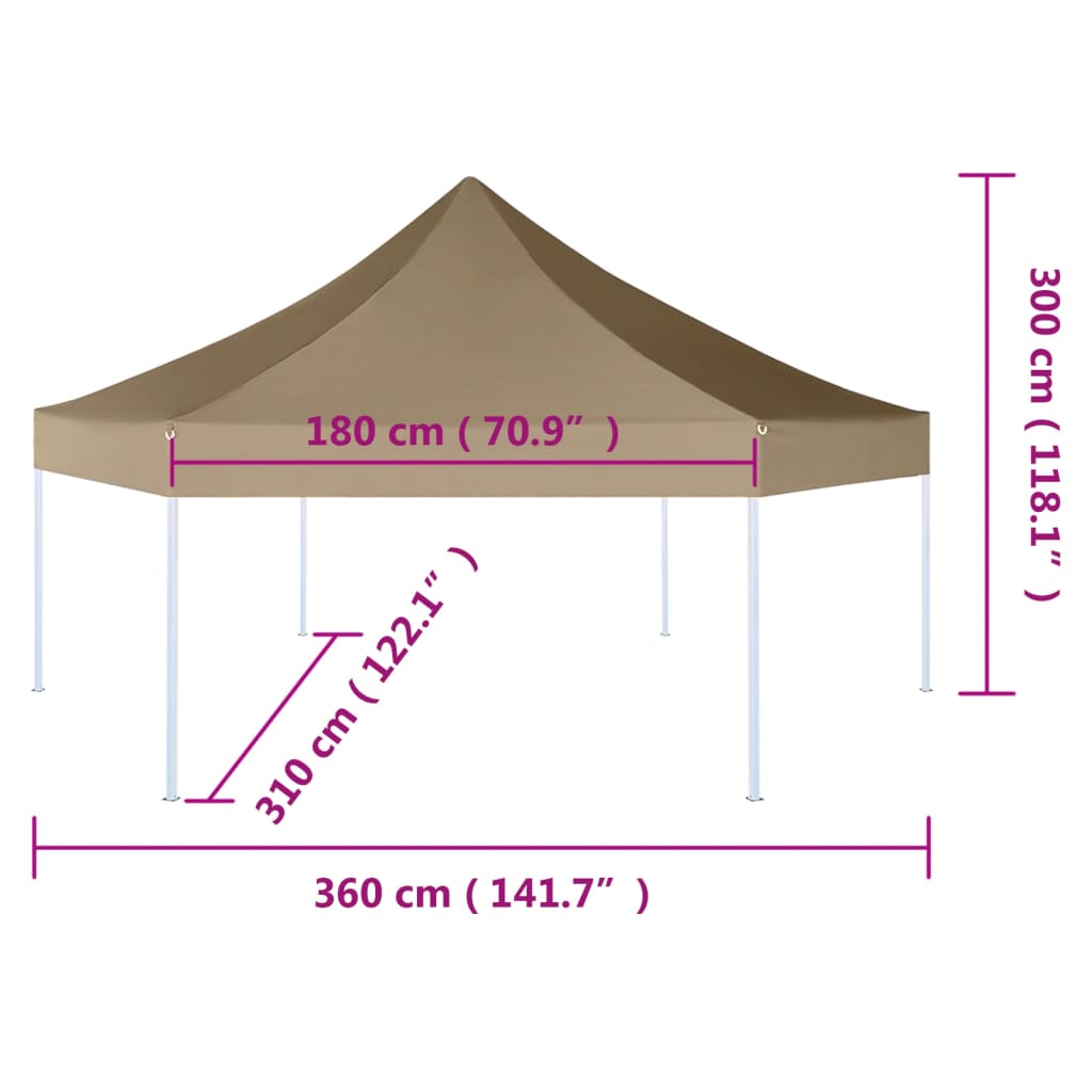 Tenda pop-up hexag. dobrável 3,6x3,1m 220g/m² cinza-acastanhado