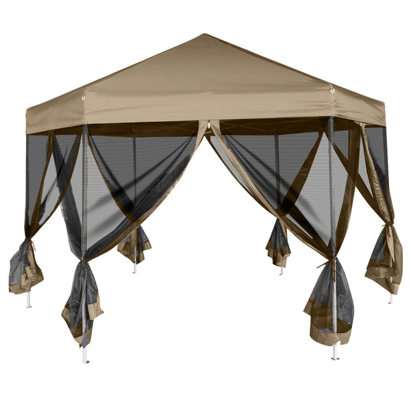 Tenda pop-up hexágono c/paredes 3,6x3,1m 220g/m² cinza-castanho