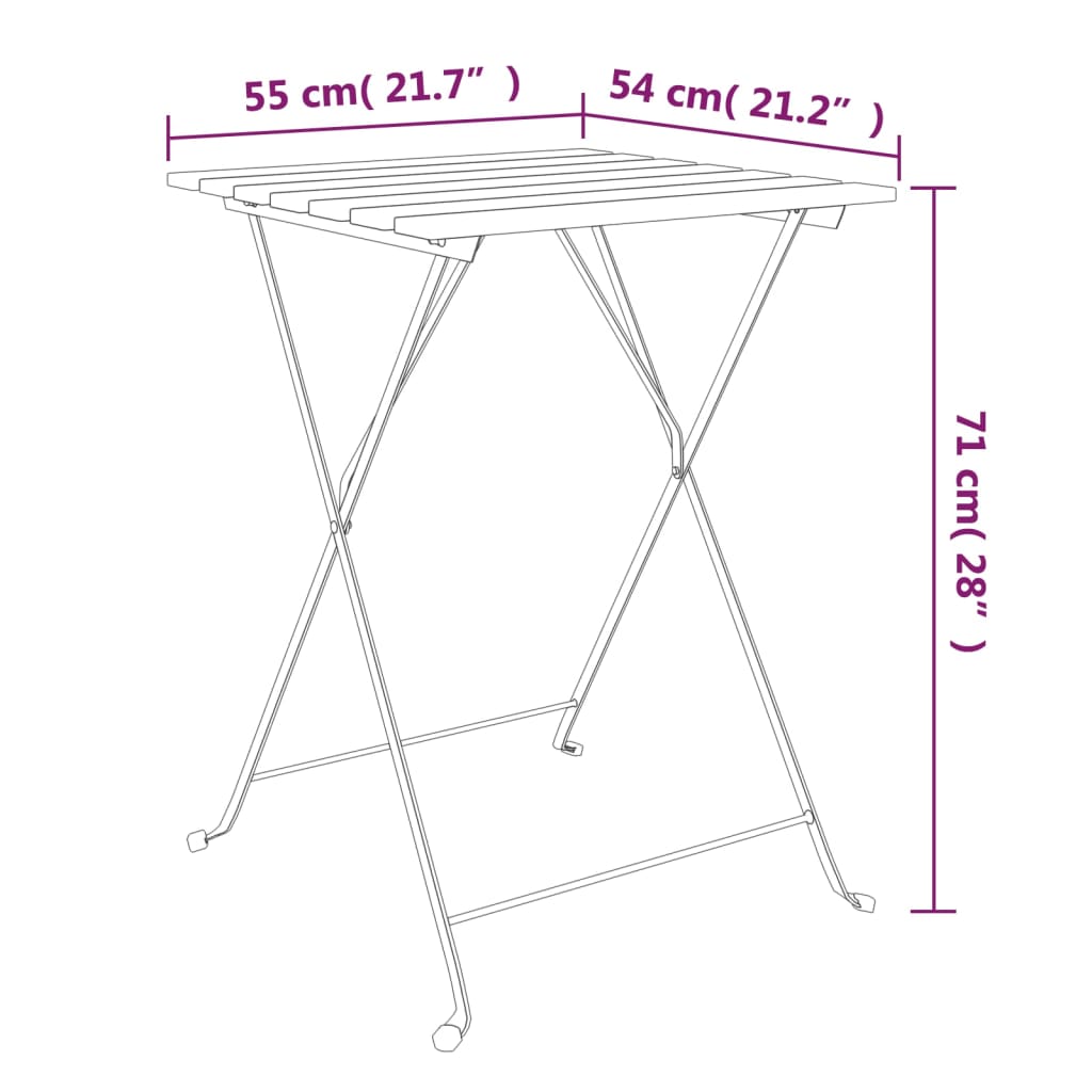 Mesa de bistrô dobrável 55x54x71 cm acácia maciça e aço