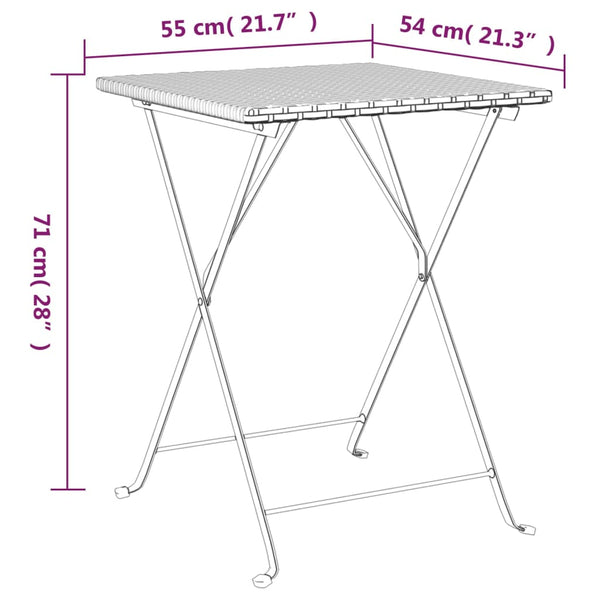 Mesa de bistrô dobrável 55x54x71 cm vime PE castanho