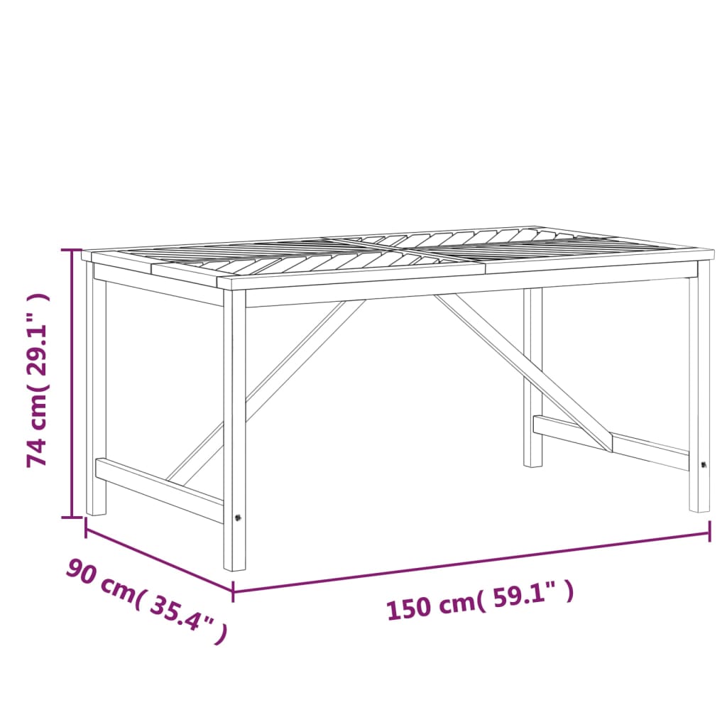 Mesa de jantar para jardim 150x90x74cm madeira de acácia maciça