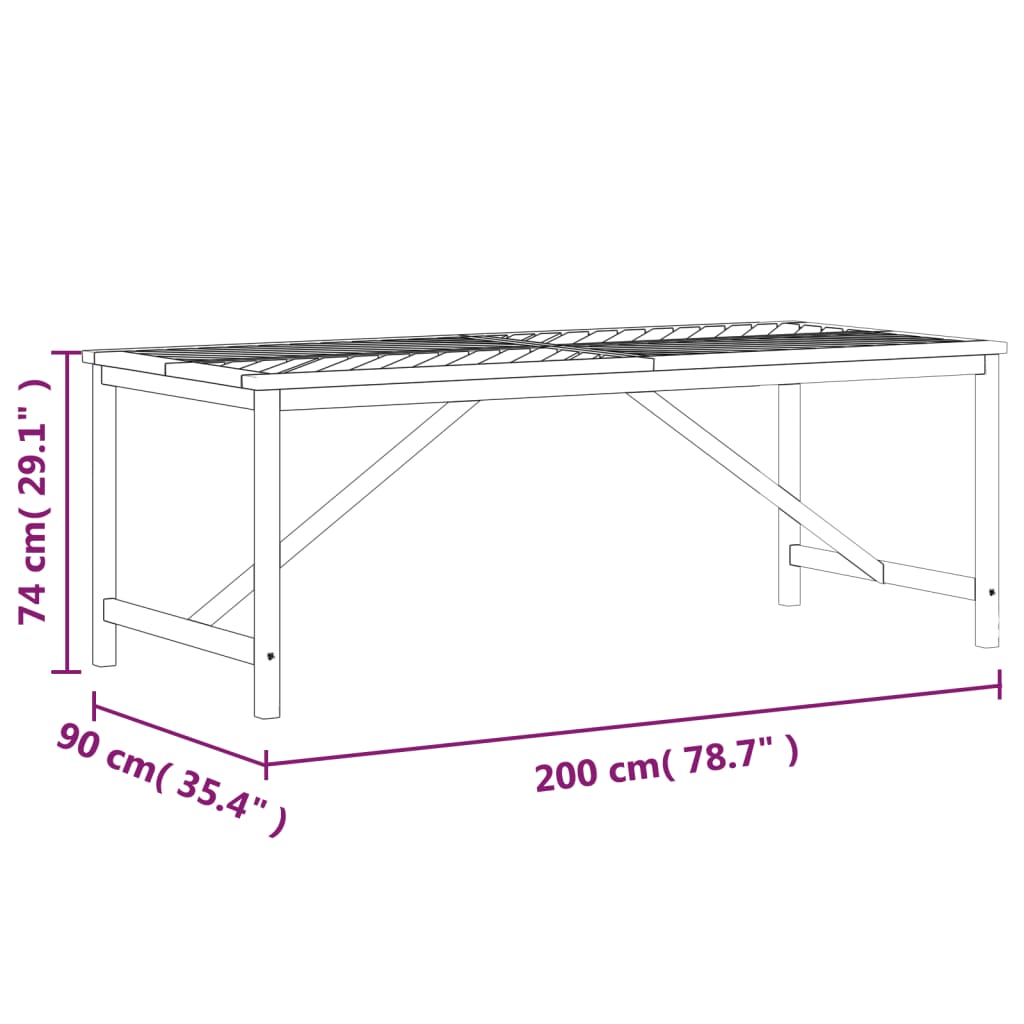 Mesa de jantar para jardim 200x90x74cm madeira de acácia maciça