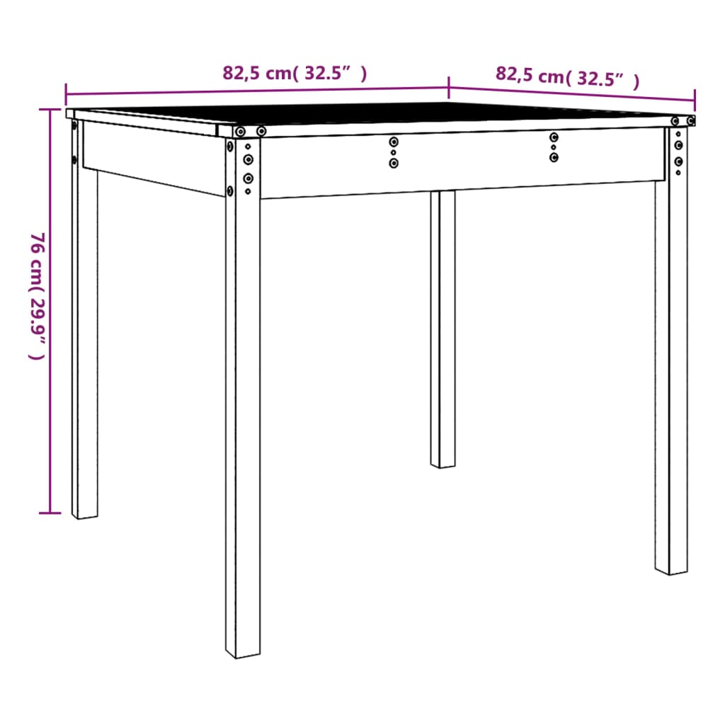 Garden table 82.5x82.5x76 cm solid pine wood gray