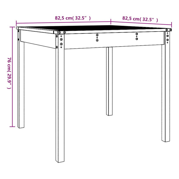 Mesa de jardín 82,5x82,5x76 cm madera maciza de pino negro