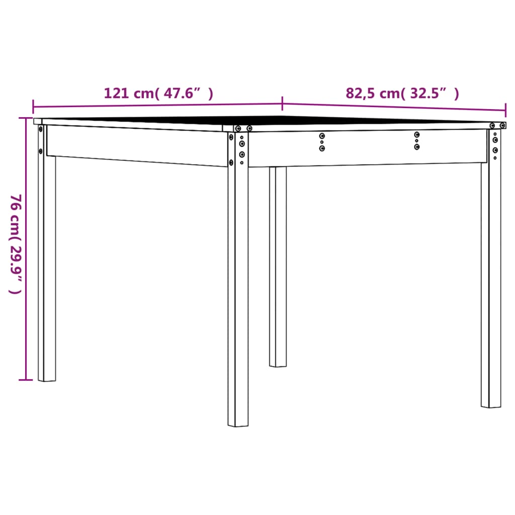 Mesa de jardín 121x82,5x76 cm madera maciza de pino gris