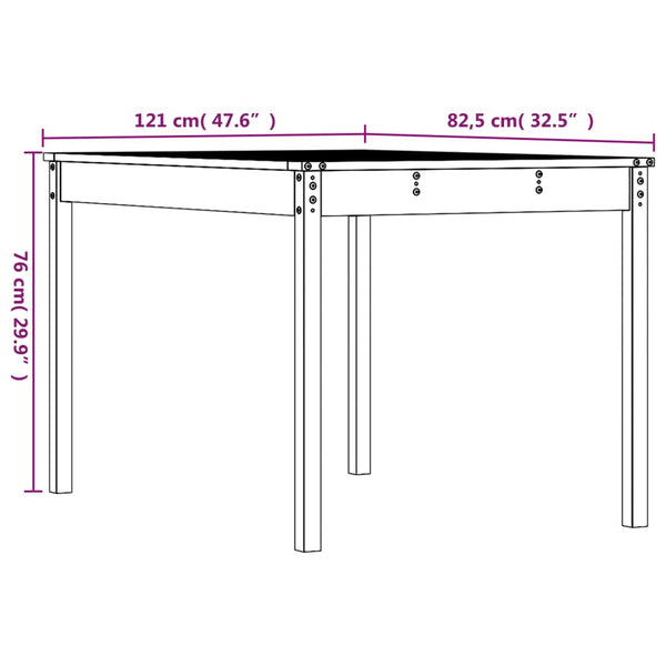 Garden table 121x82.5x76 cm solid pine wood gray