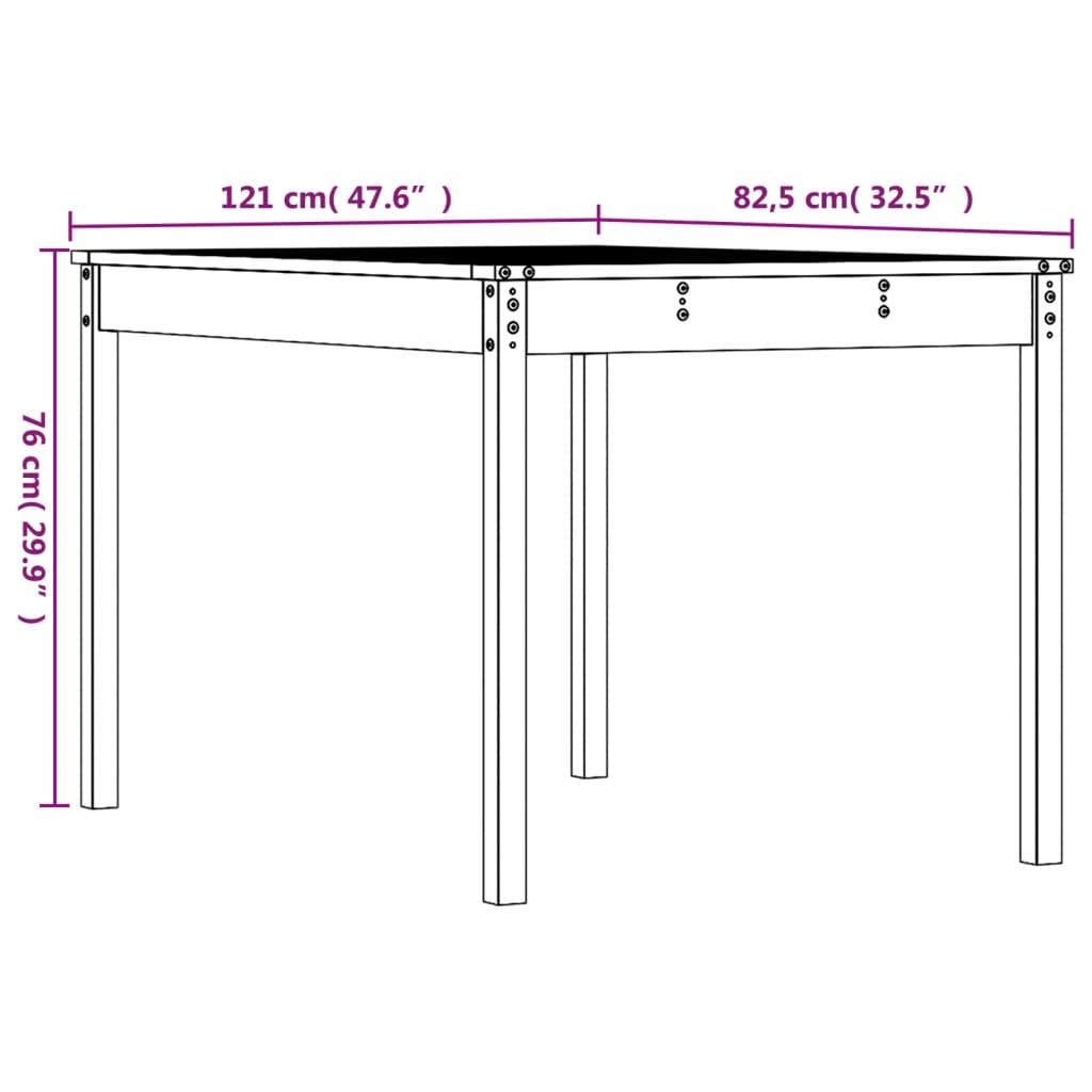 Mesa de jardín 121x82,5x76 cm pino macizo marrón miel