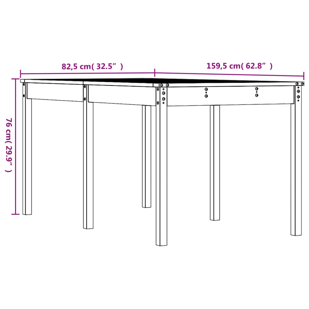 Mesa de jardín 159,5x82,5x76 cm madera maciza de pino