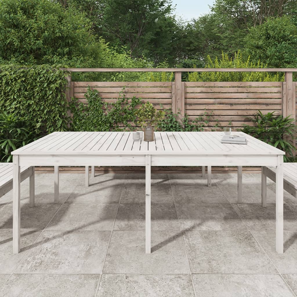 Garden table 203.5x100x76 cm solid pine wood white