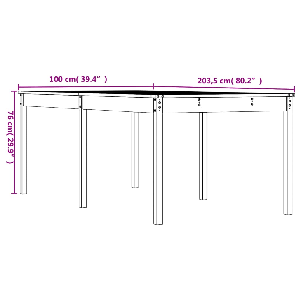 Garden table 203.5x100x76 cm solid pine wood white