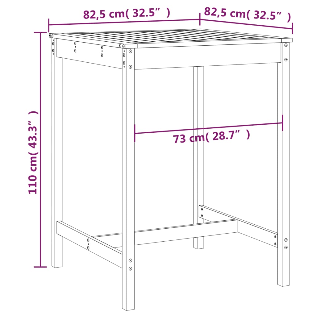 Mesa de jardín 82,5x82,5x110 cm madera maciza de pino