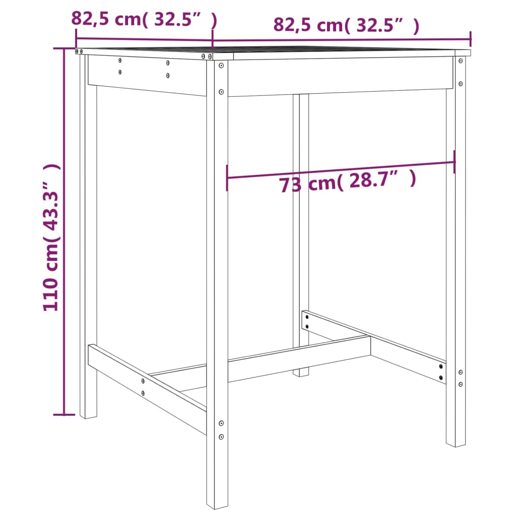 Mesa de jardín 82,5x82,5x110 cm madera maciza de douglas